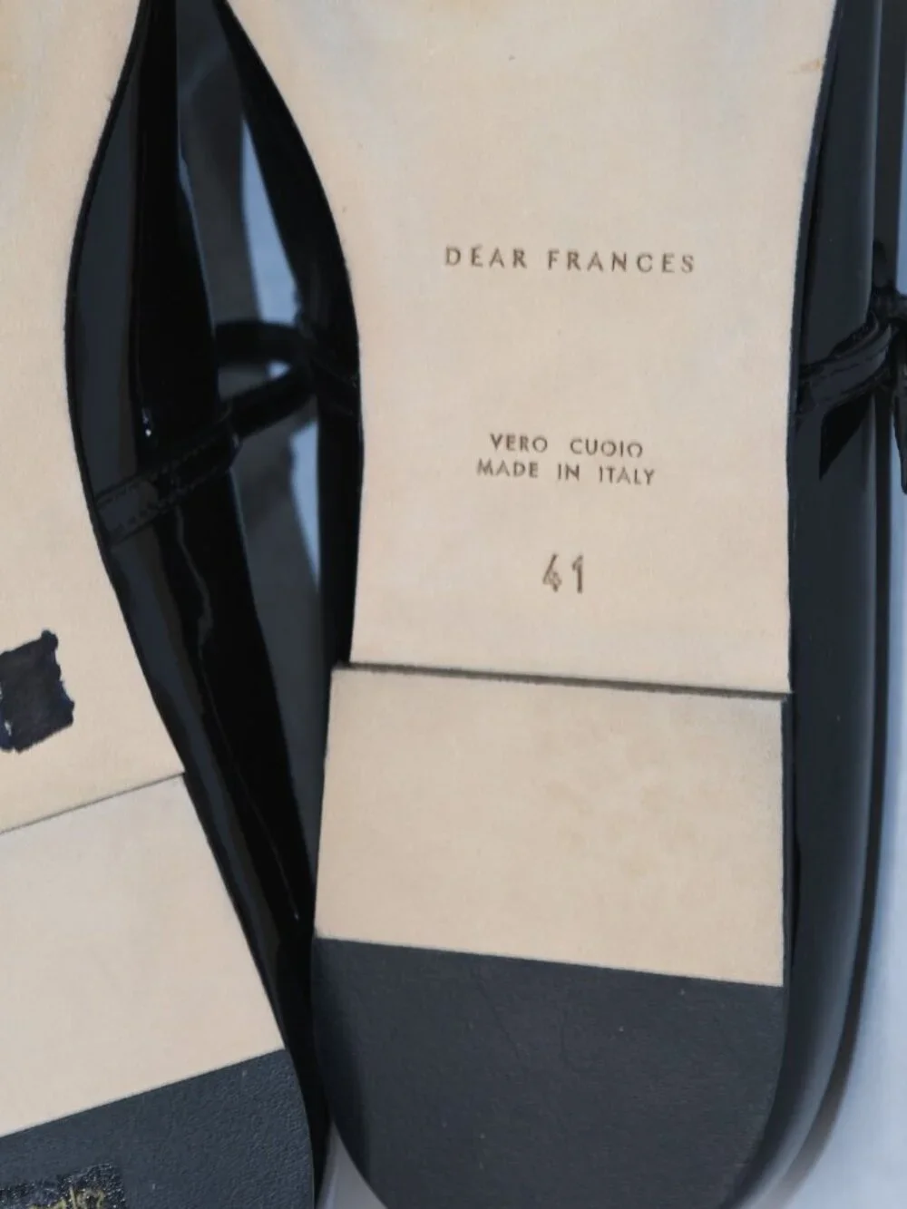 $550 DEAR FRANCES Mary Jane FLAT PATENT LEATHER BLACK POINTY SQUARE 41 (PD2)